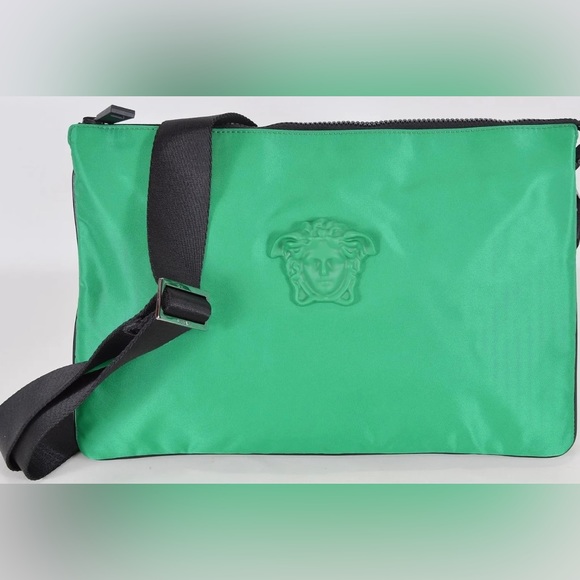 Versace Green nylon Medusa crossbody messenger bag purse NEW (AUTHENTIC) - Picture 15 of 16